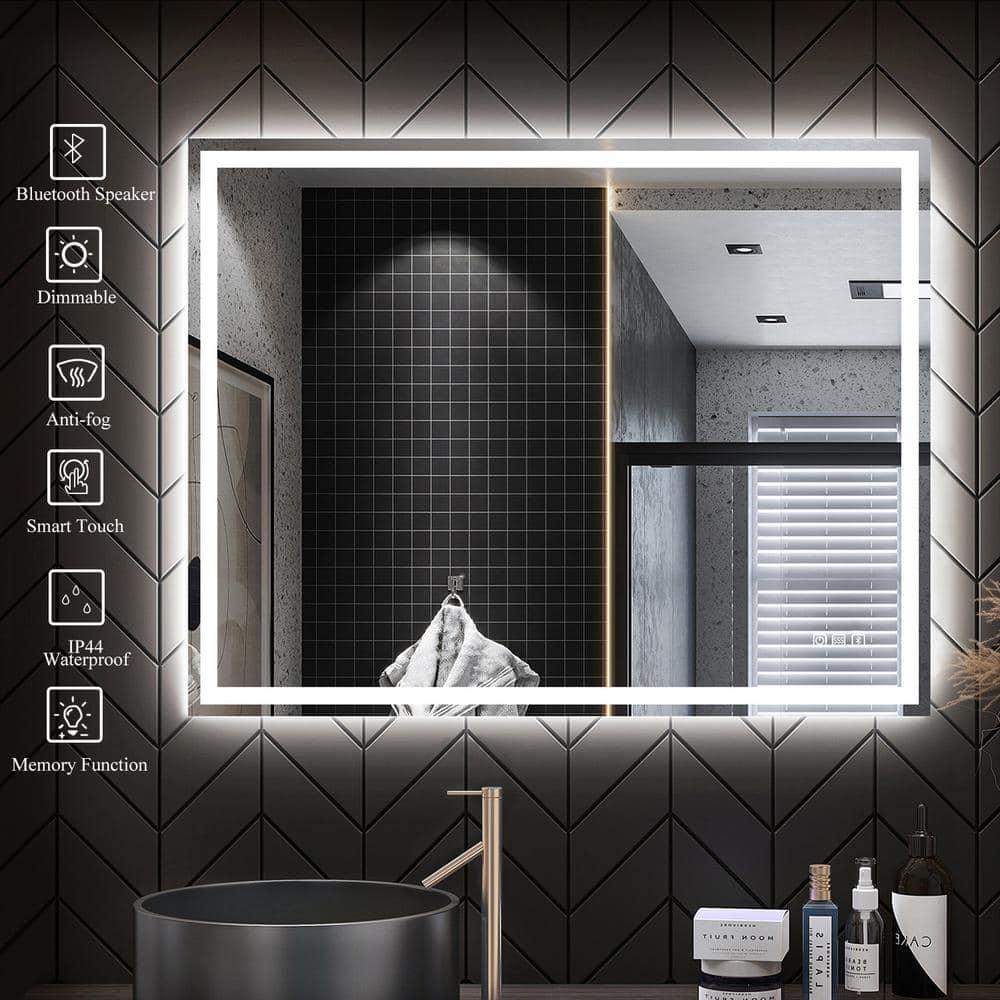 LED Lighted 32x24 Wall Mounted Frameless Rectangle Bathroom Vanity Mirror with Defogger