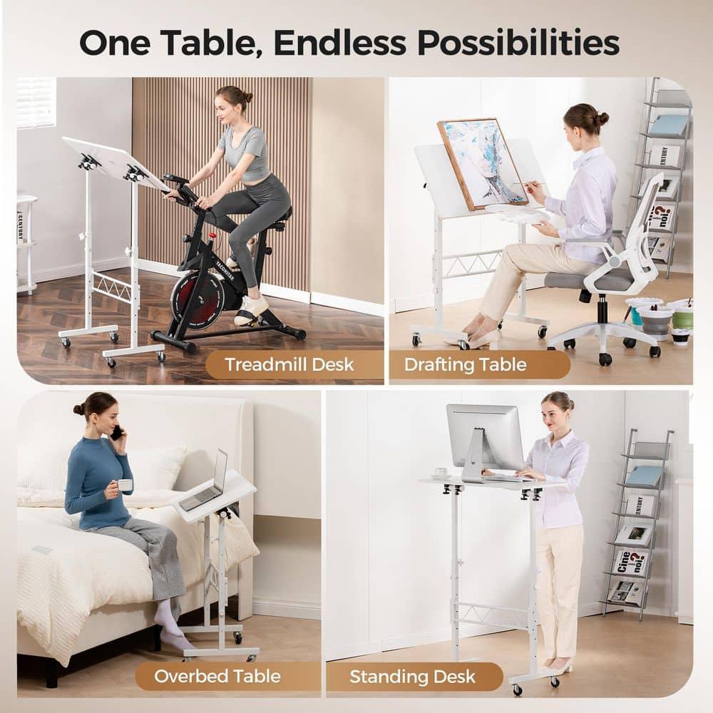 COMHOMA 32'' Small Desk, Study Writing Table for Small Space, Save Space Office Desk with Metal Legs, White
