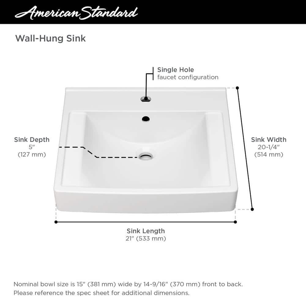 American Standard Decorum 20.25'' White Vitreous China Rectangular Bathroom Sink with Overflow