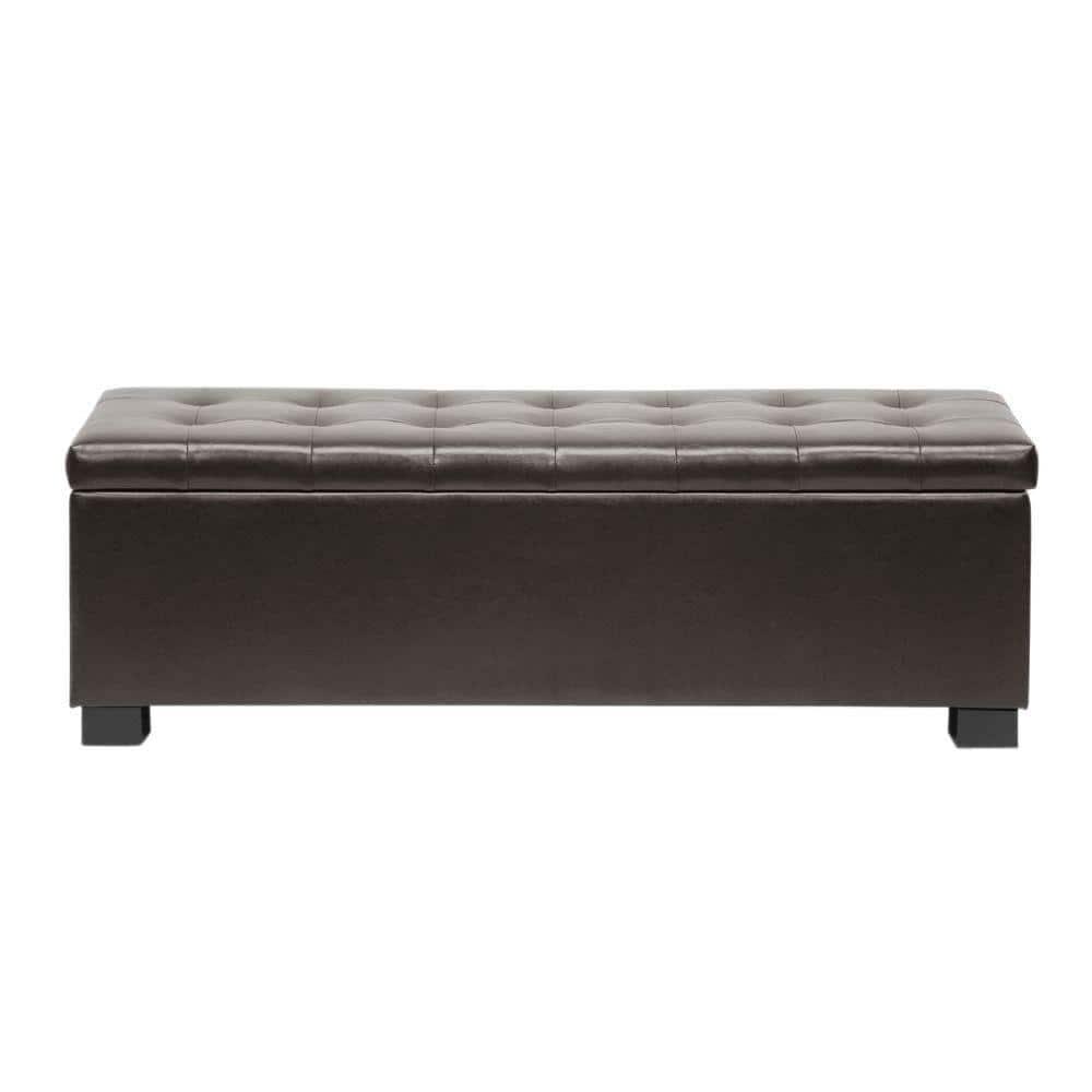 Roanoke Storage Ottoman Dark Brown - Baxton Studio: Upholstered Bench, Wood Frame, Spot Clean