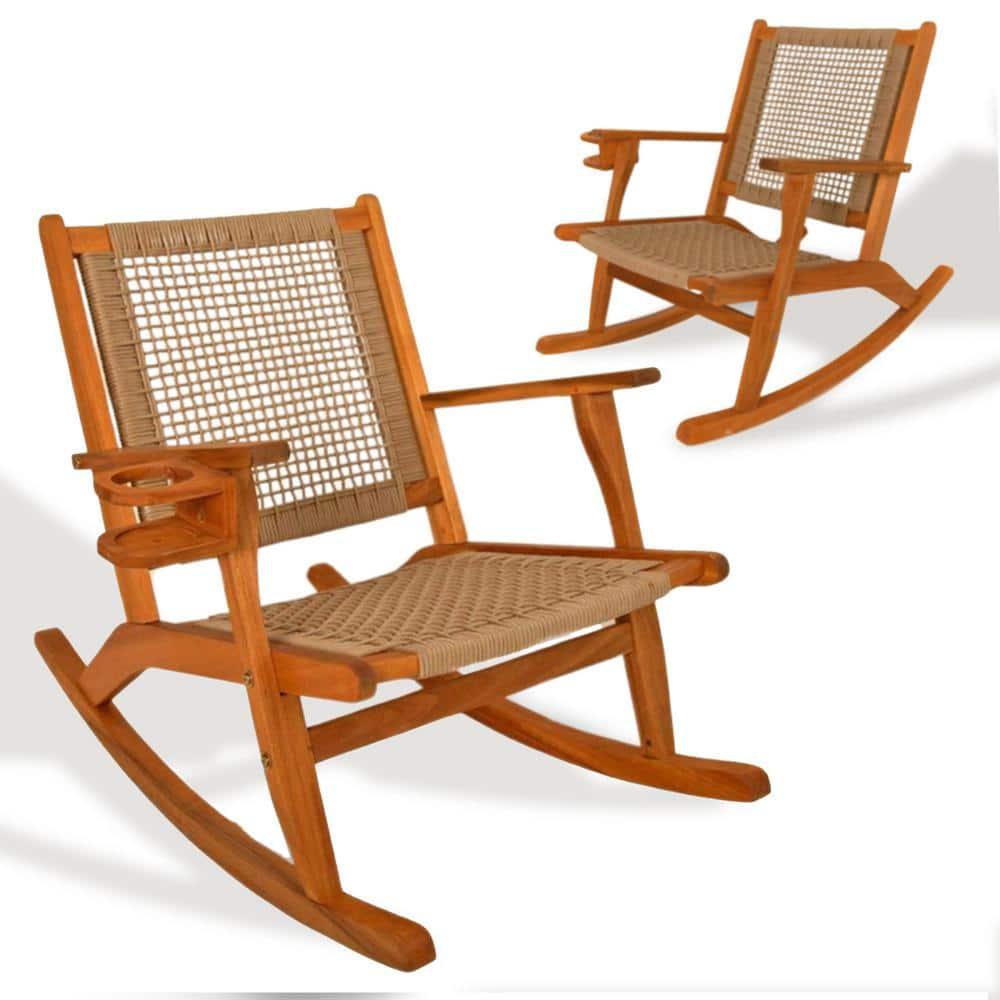 Aspect Living Vega Rocking Chair with Beverage Holder Natural Finish Wooden Chair, Patio, Backyard, Indoor & Outdoor Use - Robust Wood Construction