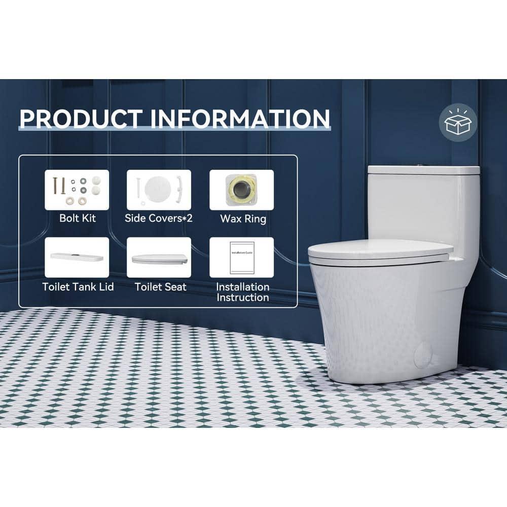 Elongated One-Piece Toilet, Compact Toilet with Soft-Close Seat, 1.1/1.6 GPF Powerful Dual-Flush Toilet for Bathroom