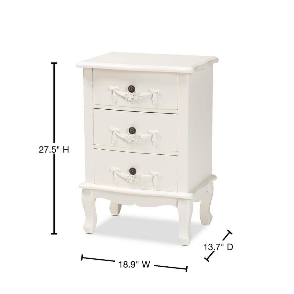 Callen Wood 3 Drawer Nightstand White - Baxton Studio