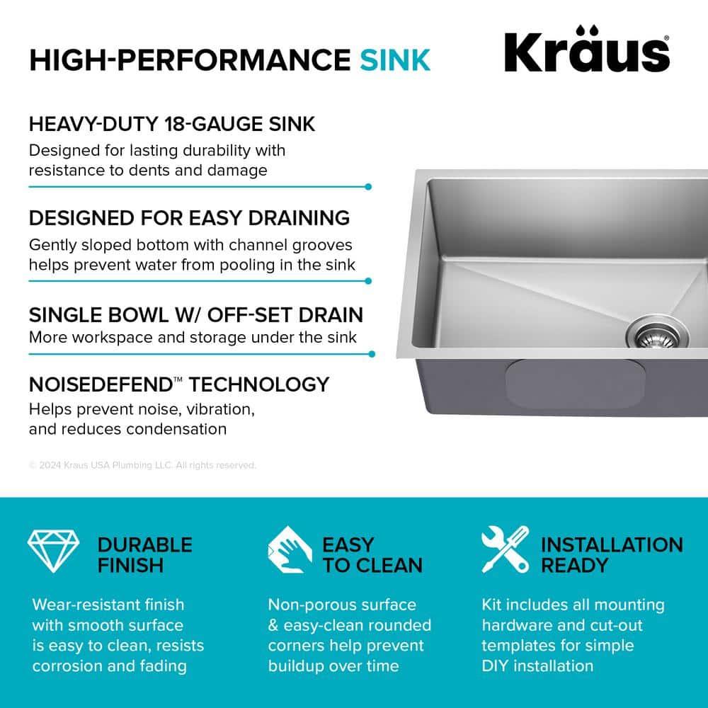 KRAUS Fairlane Undermount 18-Gauge Stainless Steel Kitchen Sink