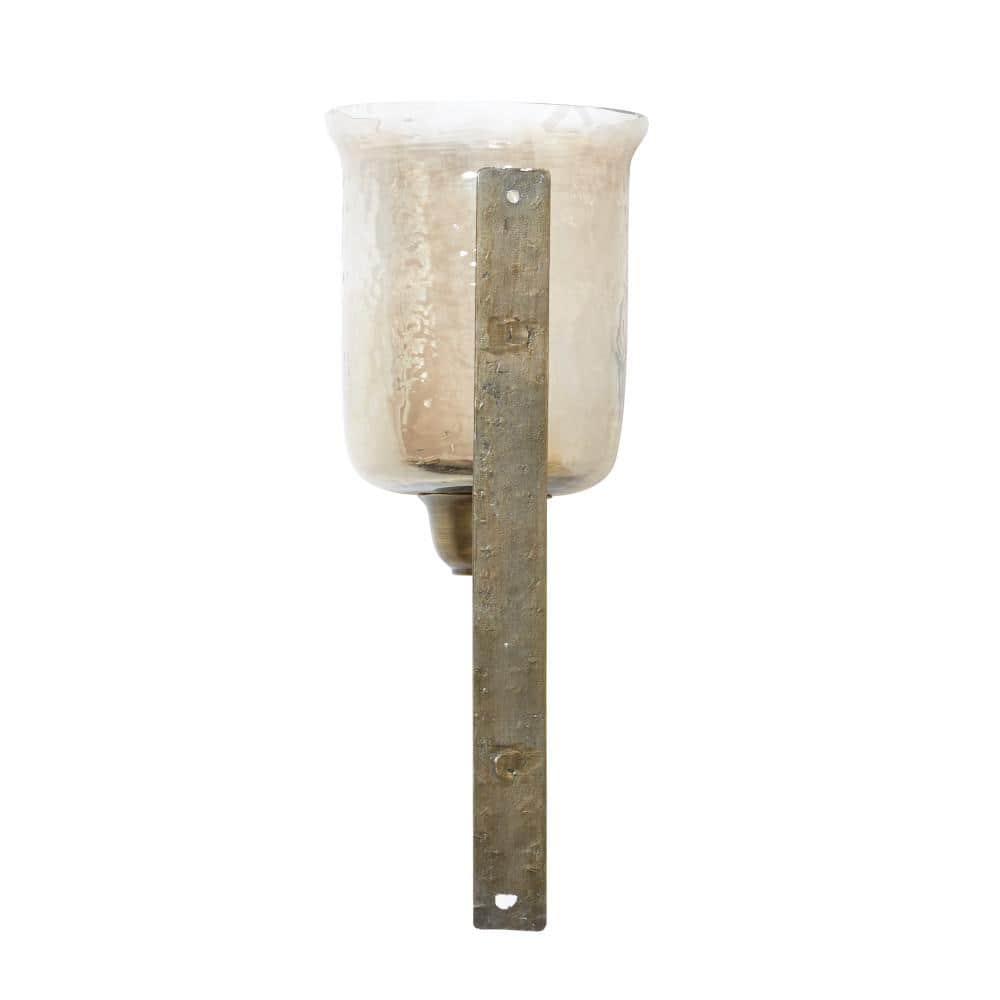 DecMode Bronze Metal Geometric Handmade Pillar Wall Sconce with Smoked Glass