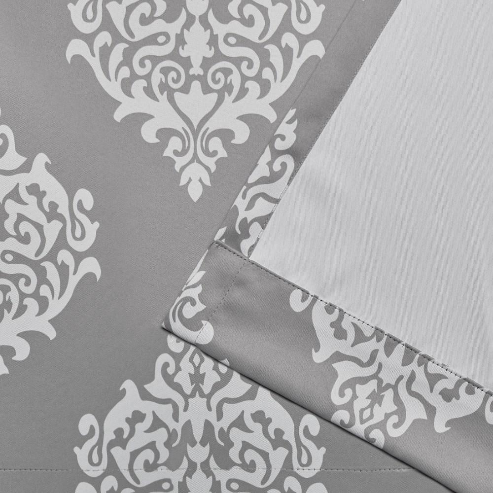 EXCLUSIVE HOME Medallion Room Darkening Blackout Grommet Top Curtain Panel Pair, 52"x63", Silver