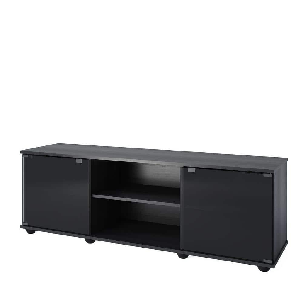 Flat Panel TV Stand for TVs up to 64" Ravenwood Black - CorLiving: Mid-Century Modern, Adjustable Shelves, Cable Management