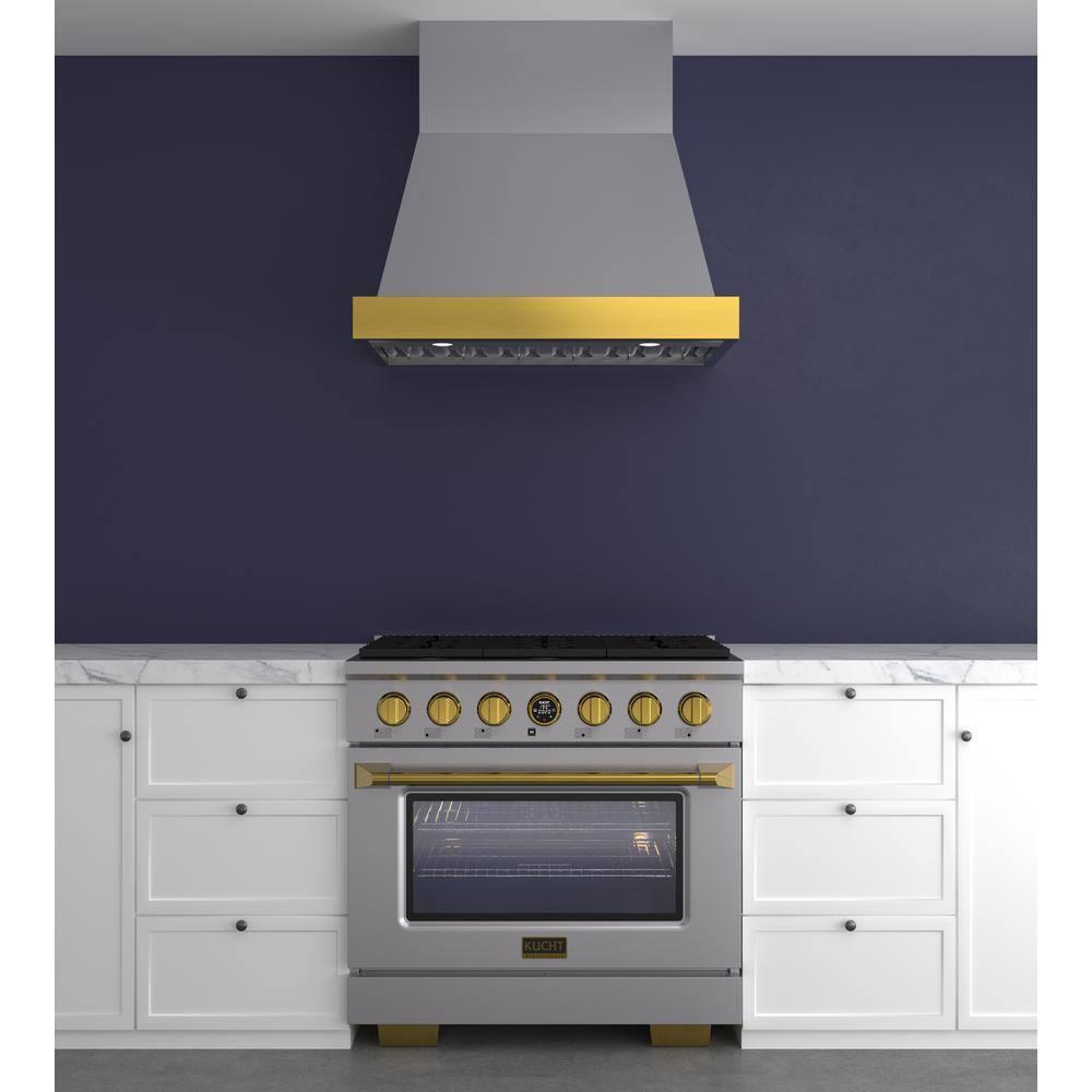 Kucht 48 in. 800 CFM Wall Mounted Range Hood with Gold Accents