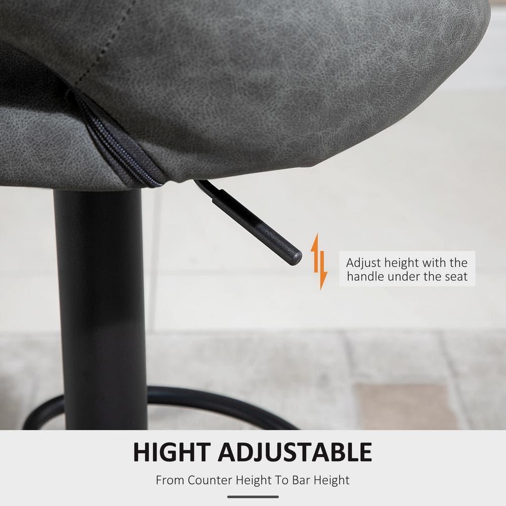 HOMCOM Modern Bar Stools Set of 2 Swivel Bar Height Barstools Chairs with Adjustable Height, Round Heavy Metal Base, and Footrest, Gray