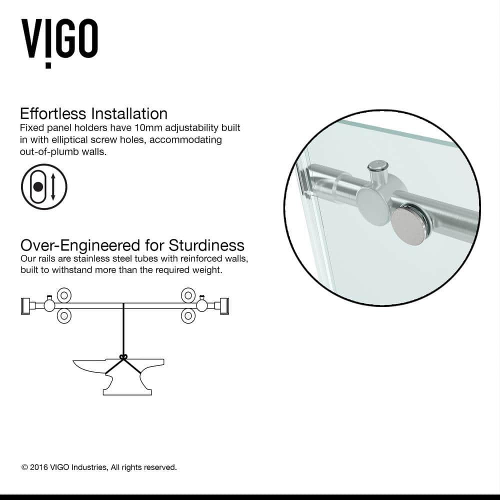 VIGO Winslow 48" W x 36" D x 80" H Sliding Frameless Shower Enclosure with 3/8  Clear Glass&Base VG6051STCL48WL
