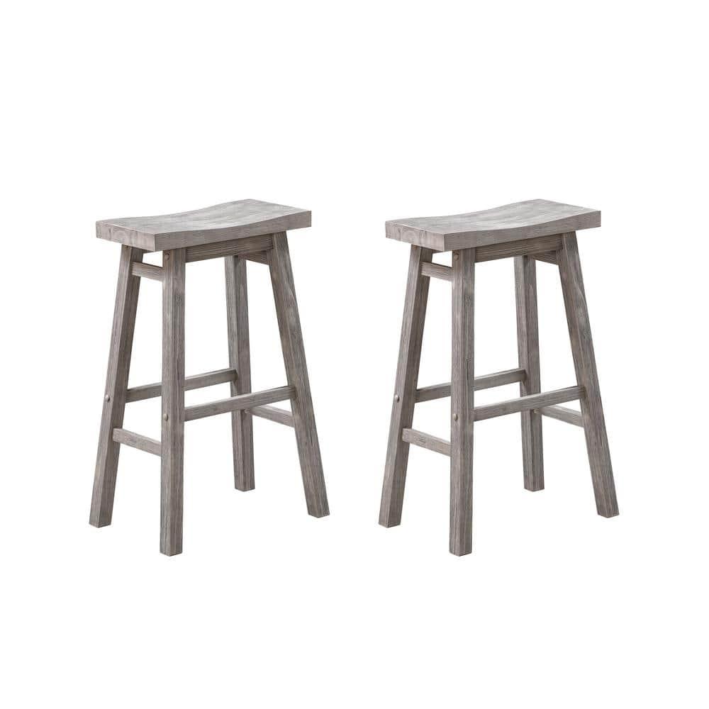Set of 2 29" Sonoma Saddle Counter Height Barstool Barnwood Wire Brush - Boraam: Wood Frame, Fixed Seat Height