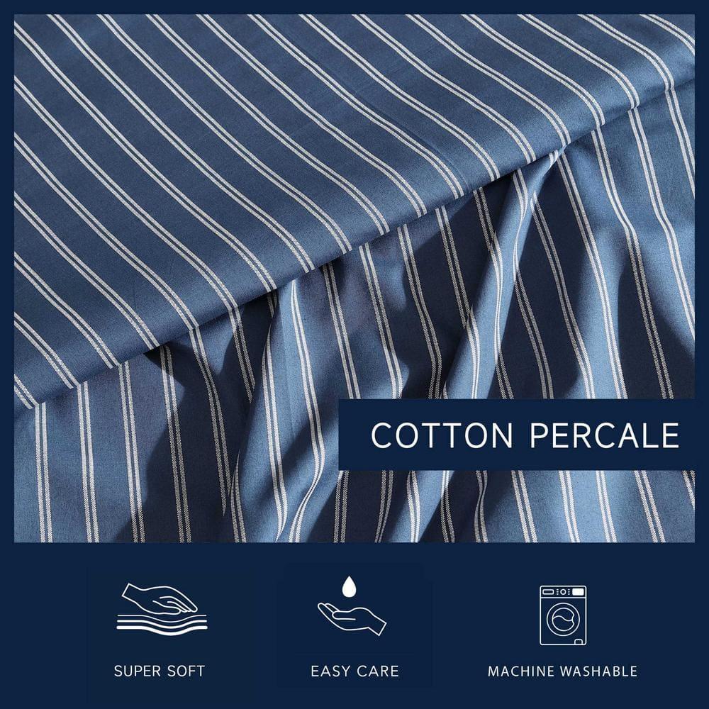 Nautica - Full Sheets, Premium Cotton Percale Bedding Set, Striped Bedding Set, Oeko-Tex Certified (Richmond Stripe Blue, Full)