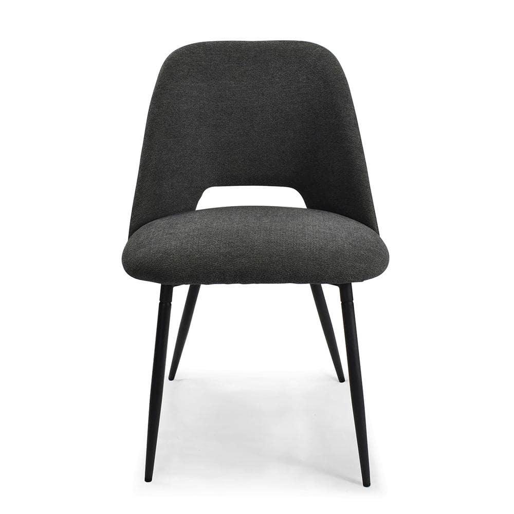 Edwin 21.6" Wider Seat Dark Gray Upholstered Dining Chairs Set Of 2,Modern Kitchen Armless Dining Chair With Black Metal Legs-Maison Boucle