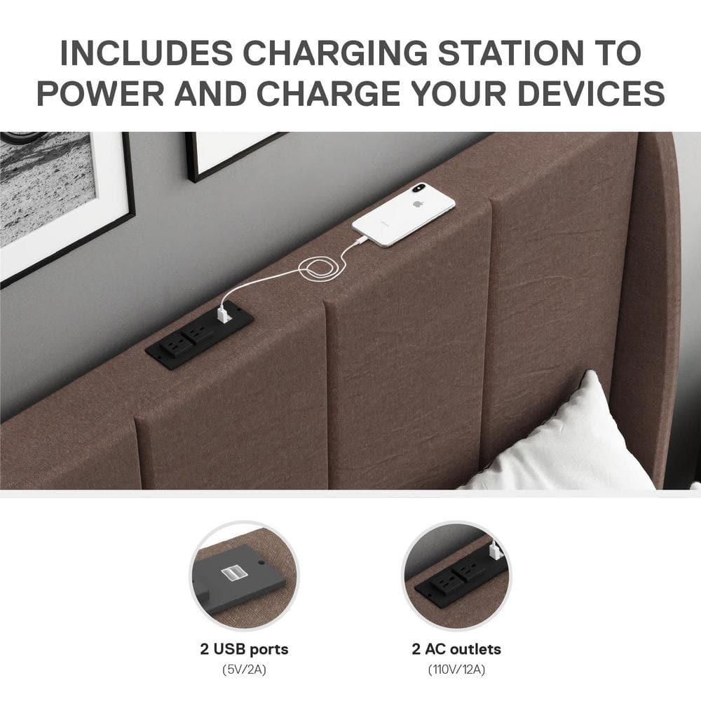 DHP Lamora Upholstered Wingback Bed with USB, Queen, Taupe Linen