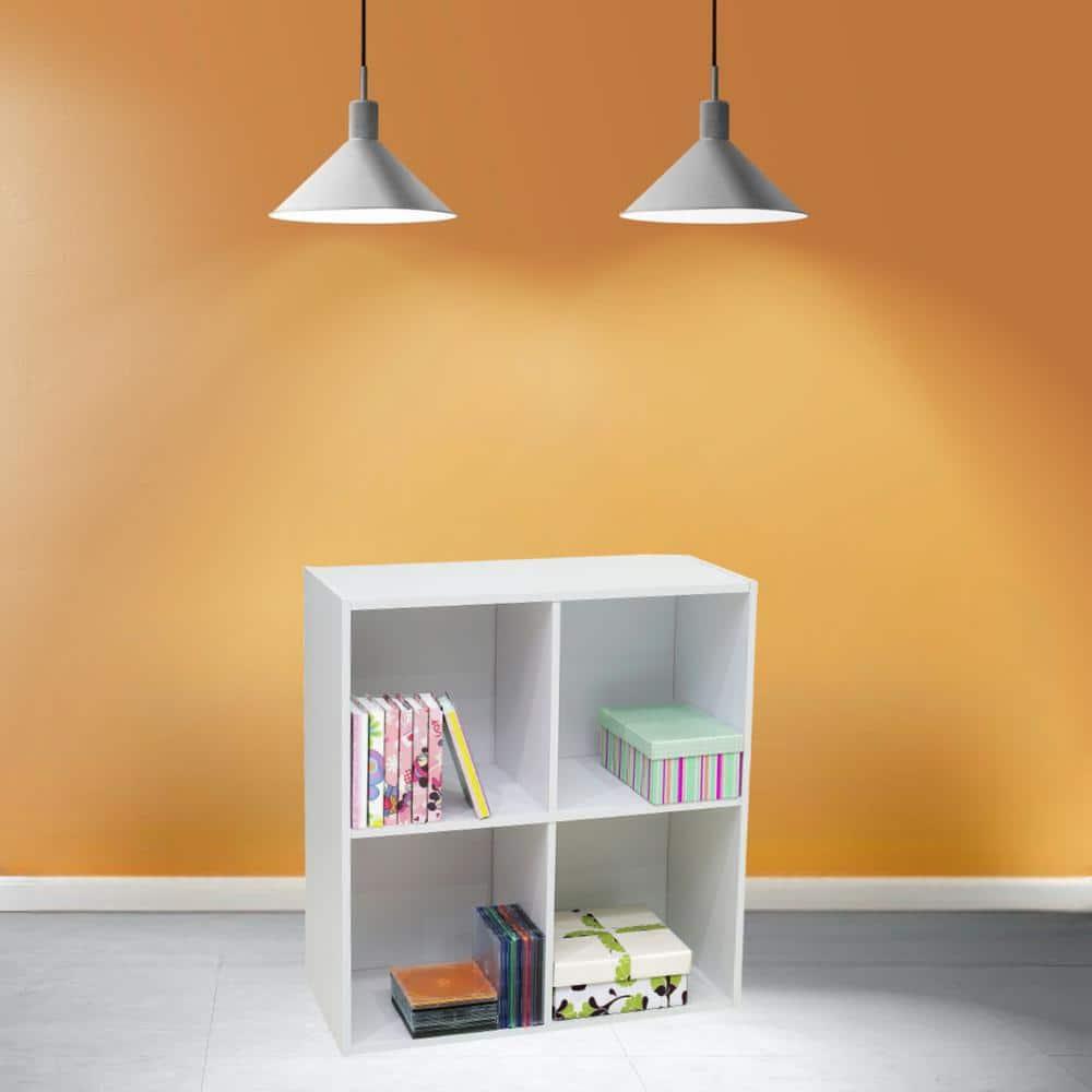 InRoom Designs Modern 4 Cube Vertical Organizer Storage Bookcase with Open Shelves – Compact Display Shelf for Home Office, Kids' Room, or Living Room