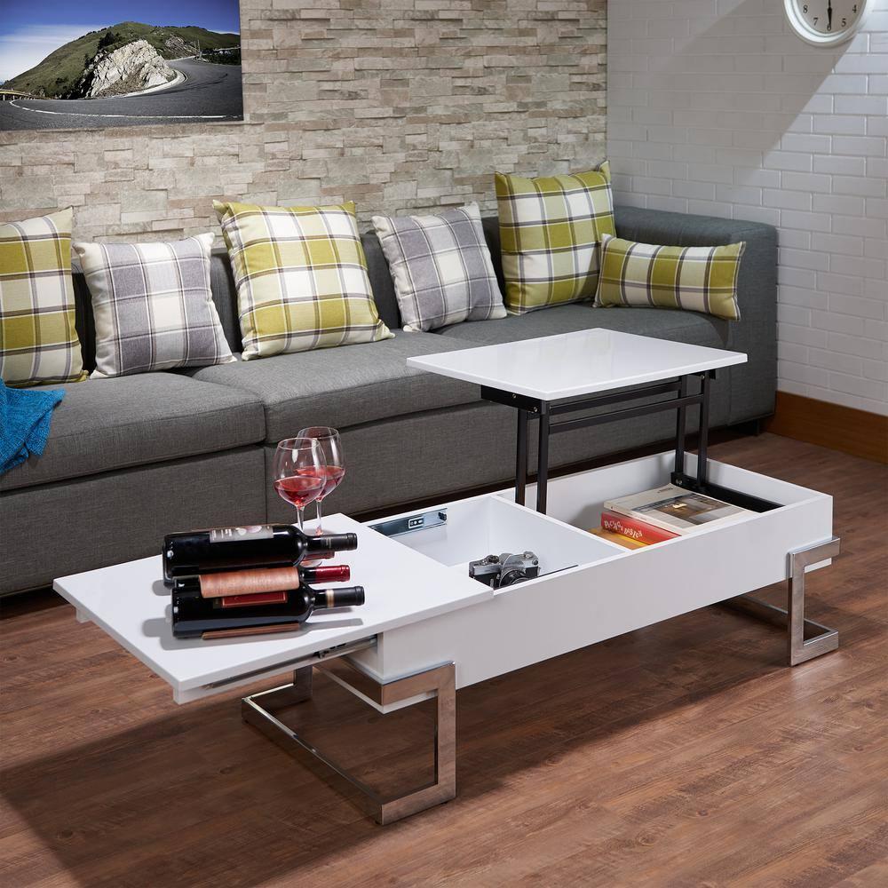 Wooden Coffee Table With Lift Top Storage Space White - Saltoro Sherpi