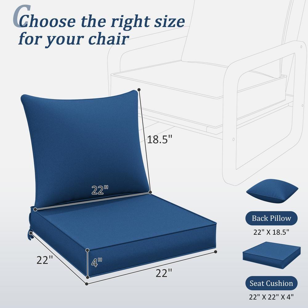 Outdoor Patio Chair Cushions Set 22 L X 22 W X 4 H Waterproof & Fade Resistant Deep Seat and Back Cushions with Removable Covers Outdoor Seat Cushion Set for Chairs and Sofas