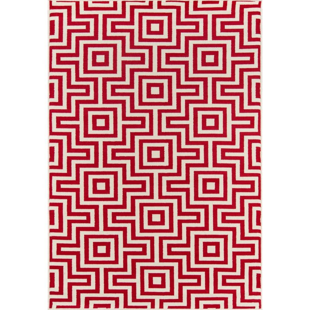 Baja Chic Red Synthetic 2'x3' Rectangular Washable Rug