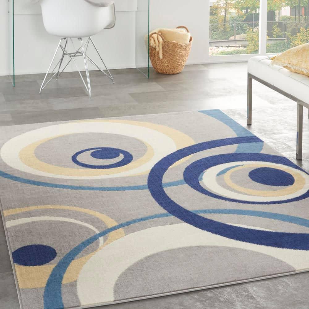 Nourison Grafix 5'3" x 7'3" (5' x 7') Grey Area Rug Retro Contemporary Geometric by Nourison