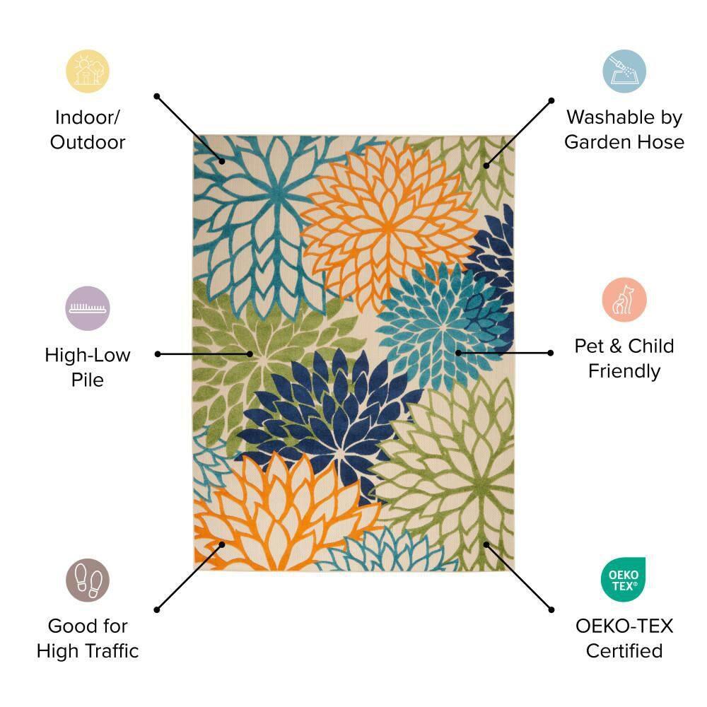 Nourison Aloha Floral Bloom Flatweave High-Low Indoor Outdoor Area Rug Natural 7' x 10'