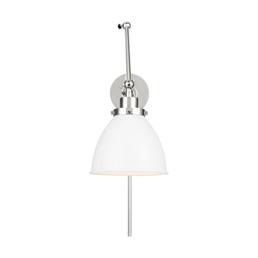 Wellfleet Matte White and Polished Nickel 14" Dimmable Armed Sconce