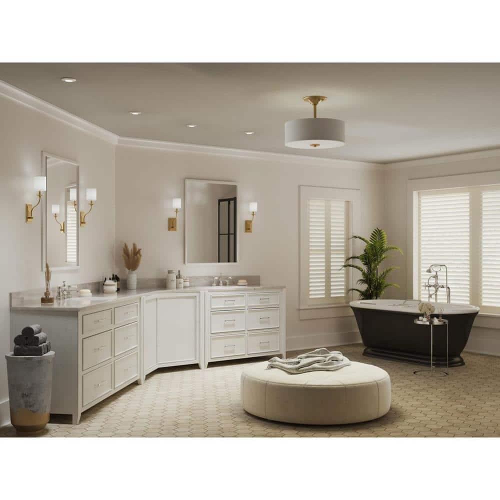 Progress Lighting, Inspire Collection, 2-Light Semi-Flush Mount, Satin Brass, Summer Linen Shade