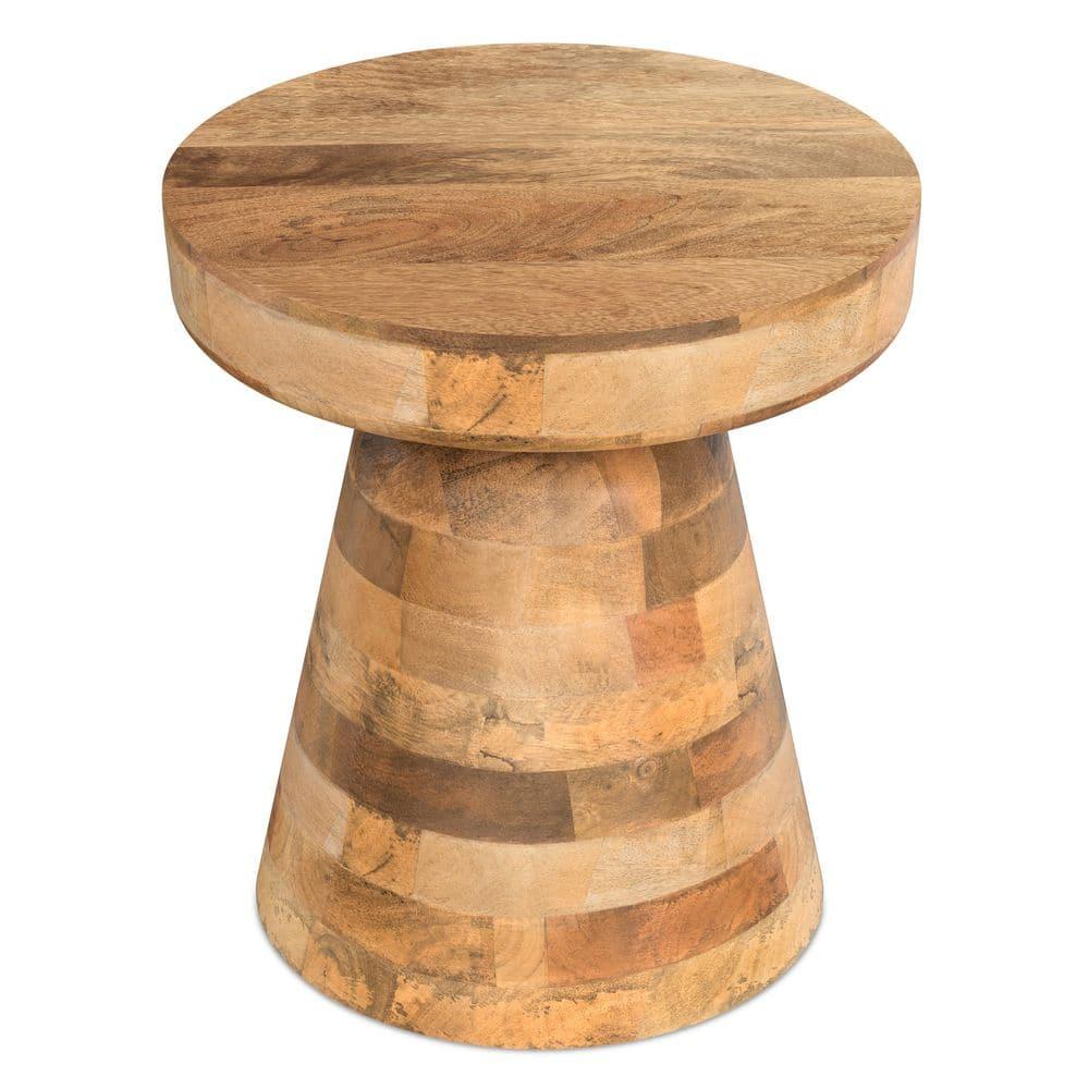 Simpli Home Robbie 16"W Solid Mango Wood Round Accent Table with Sculptural Design