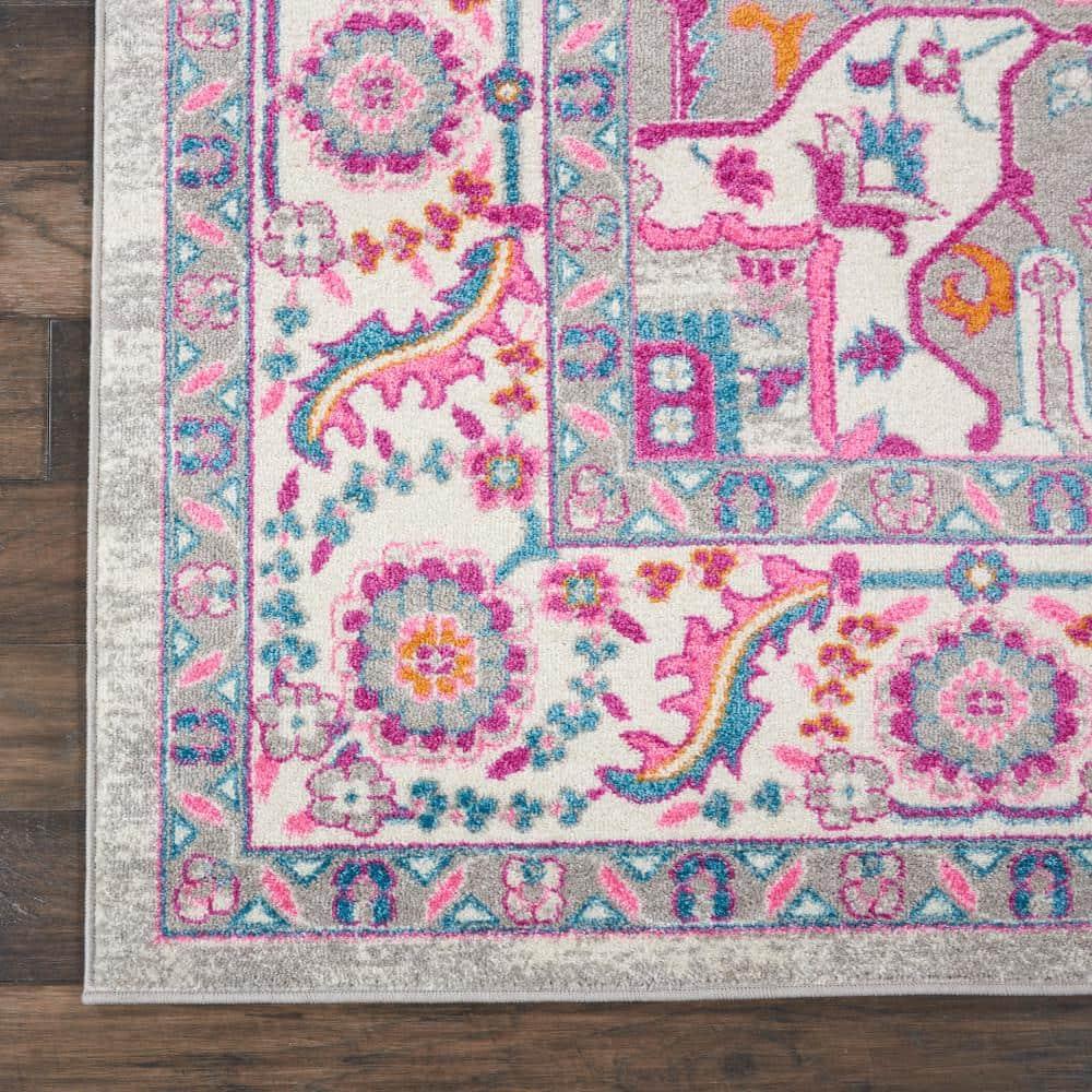 Nourison Passion Colorful Center Medallion Area Rug Light Grey/Pink 8' x 10'