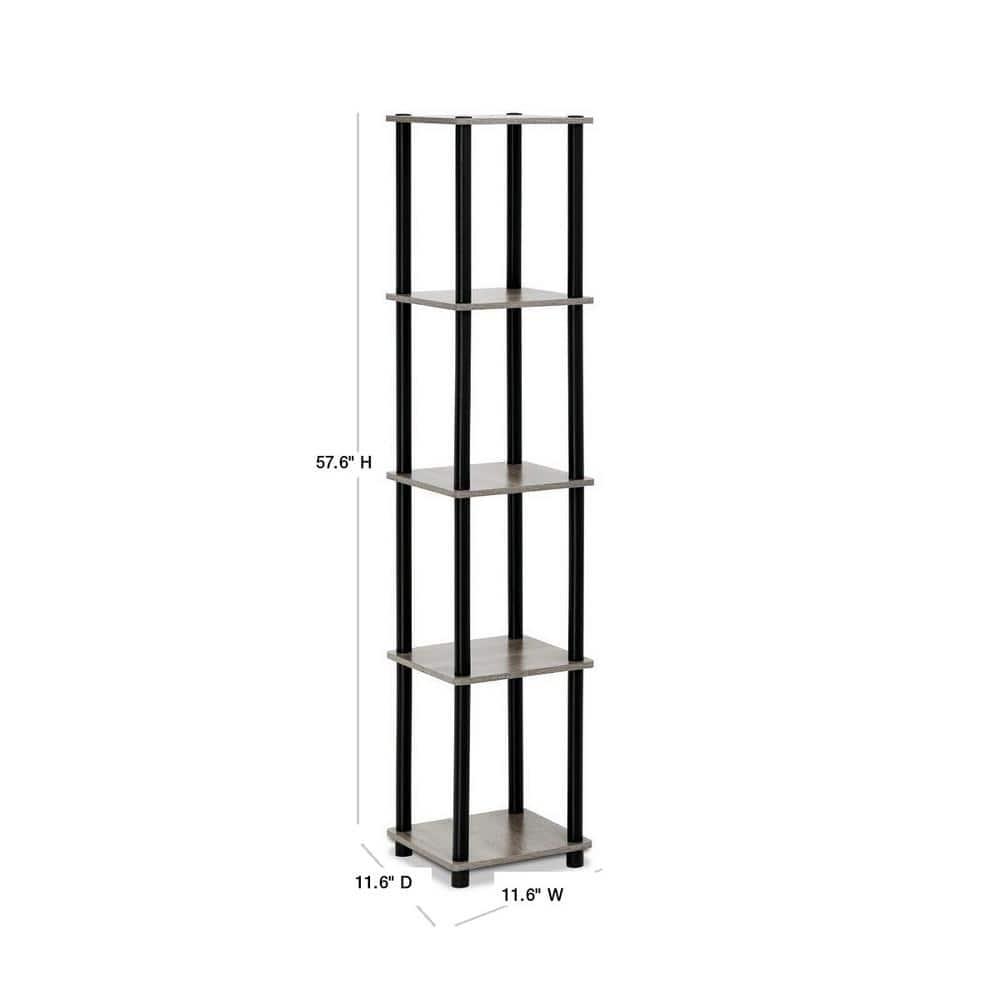 Furinno 5-Tier Corner Square Bookshelf Anti-Tipping Display Rack Shelf for Bathroom&Closet&Home Office&Living Room&Kitchen,French Oak/Black