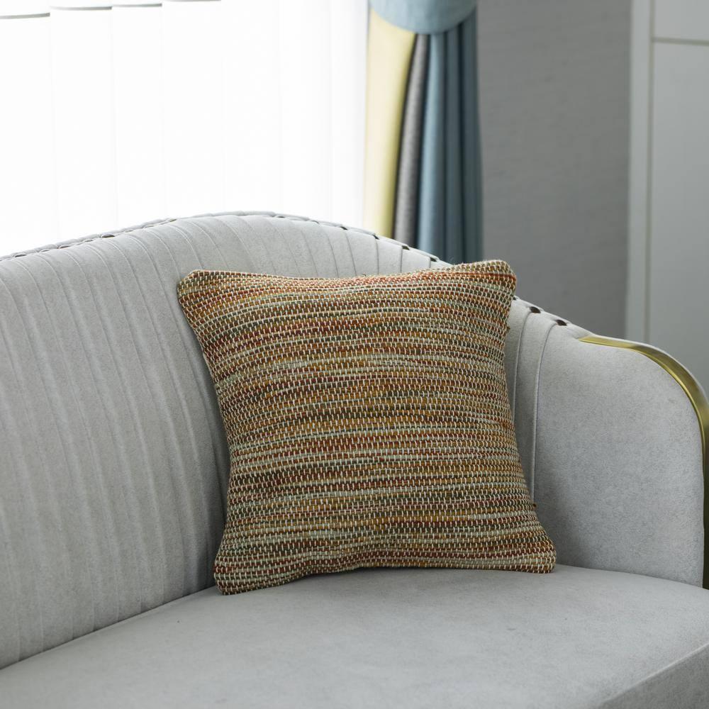 16" Handwoven Wool & Cotton Throw Pillow Cover with Woven Knit Texture with Filler, Rust