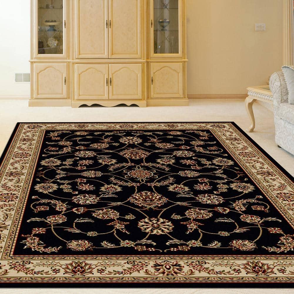 Radici Usa Como Area Rug 1596 Black Italian Bordered 5' 5" x 7' 7" Rectangle