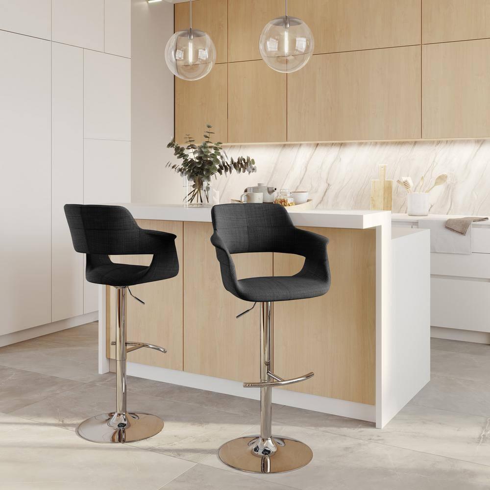 LumiSource Set of 2 Vintage Flair Adjustable Barstools Chrome/Charcoal:: Swivel, Upholstered, Steel Frame