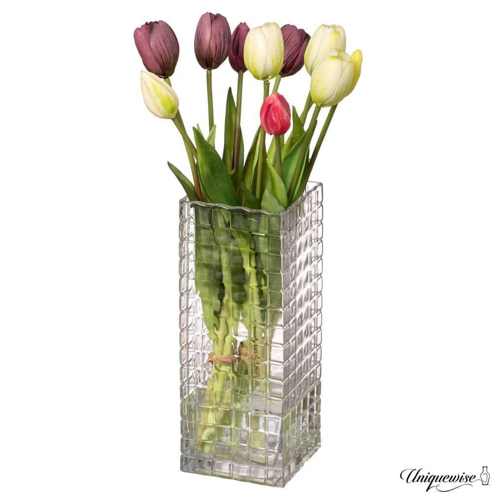 Uniquewise Set Of 10 And 12-Inch Square Frosted Gray Glass Table Vases - A Timeless Centerpiece For Dining Tables, Living Rooms, Bedrooms, Hotel Reception Areas And Conference Rooms, Ideal For Wedding Decor