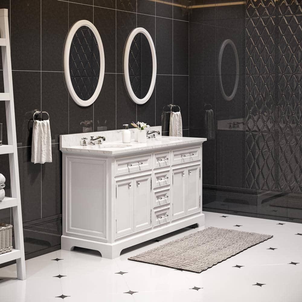 Water Creation Derby 60" Wood Double Bathroom Vanity in Pure White & Chrome