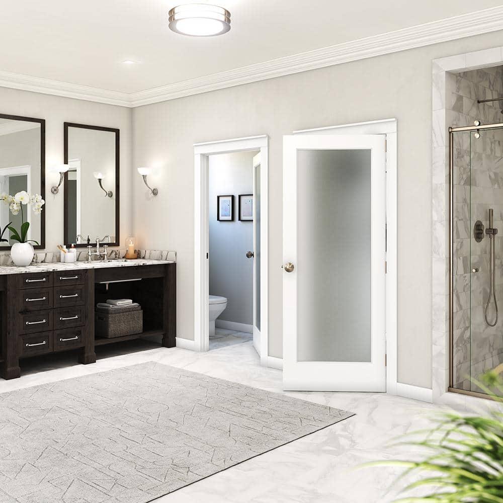 EightDoors 80-in Frosted Glass 1-Lite Wood Painted French Doors