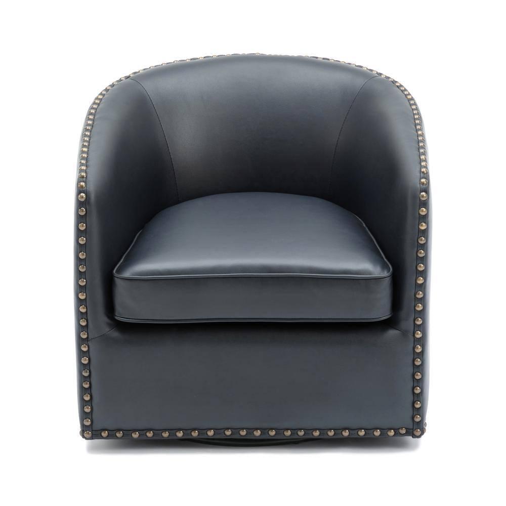 Comfort Pointe Tyler Swivel Arm Chair Midnight Blue: Upholstered, Nailhead Trim, Foam Filled, Wood Frame