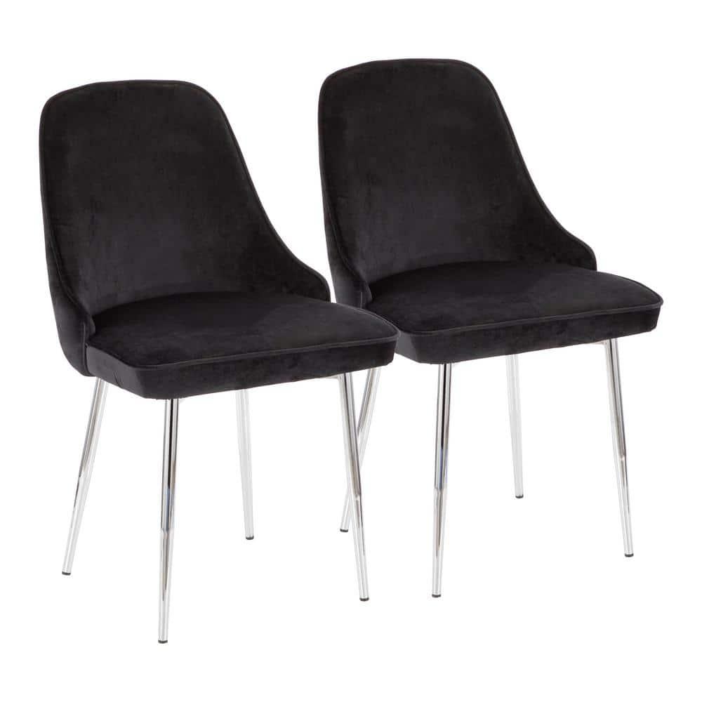LumiSource Set of 2 Marcel Dining Chairs Black/Chrome: Velvet Upholstery, Metal Legs, No Assembly Required
