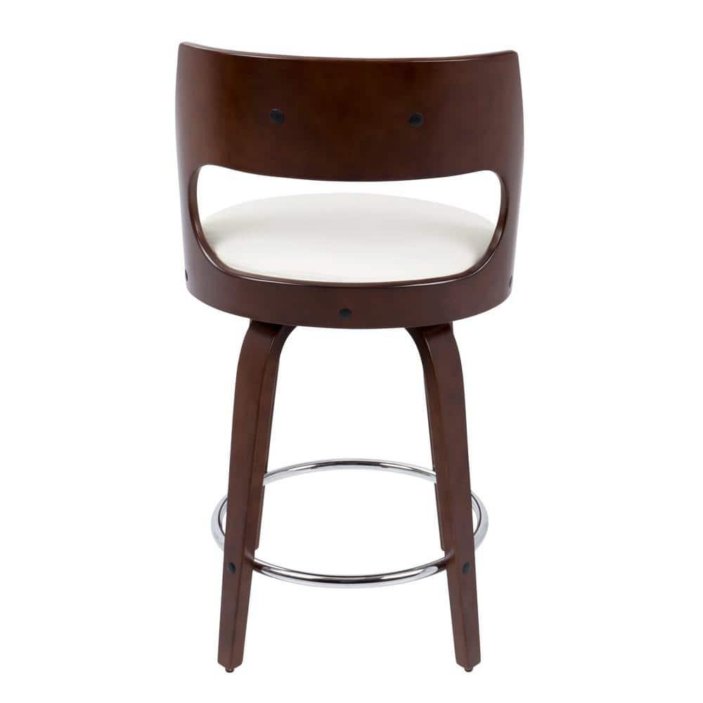 Set of 2 Cecina Upholstered Counter Height Barstools White/Cherry - Lumisource: Chrome Footrest, Swivel Seat, Wood Frame