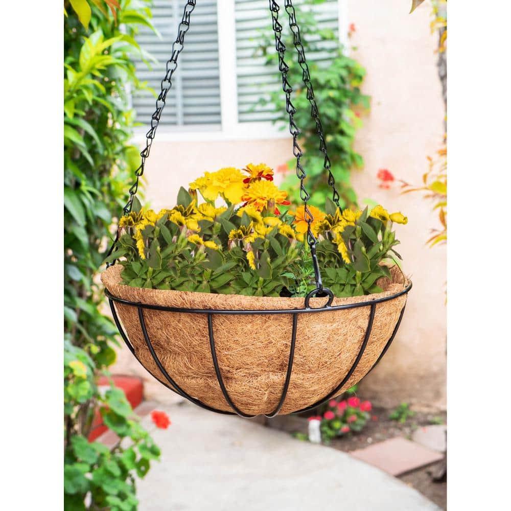 4 PCS Round Flower Pot Coconut Basket,Casewin Hanging Basket Coco Liner Natural Coconut Planter Basket Liner for Hanging Baskets at Indoor Outdoor Garden Porch Balcony (14 Inch)