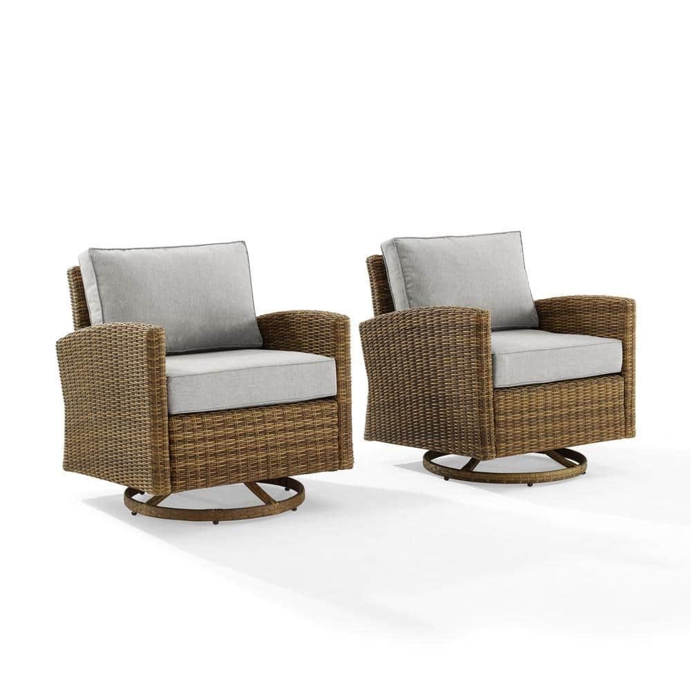 2pk Bradenton Steel Outdoor Swivel Rocking Chairs Gray/Weathered Brown - Crosley