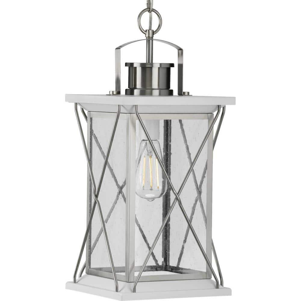 Progress Lighting Barlowe 1-Light Outdoor Hanging Lantern, Stainless Steel, Seeded Glass
