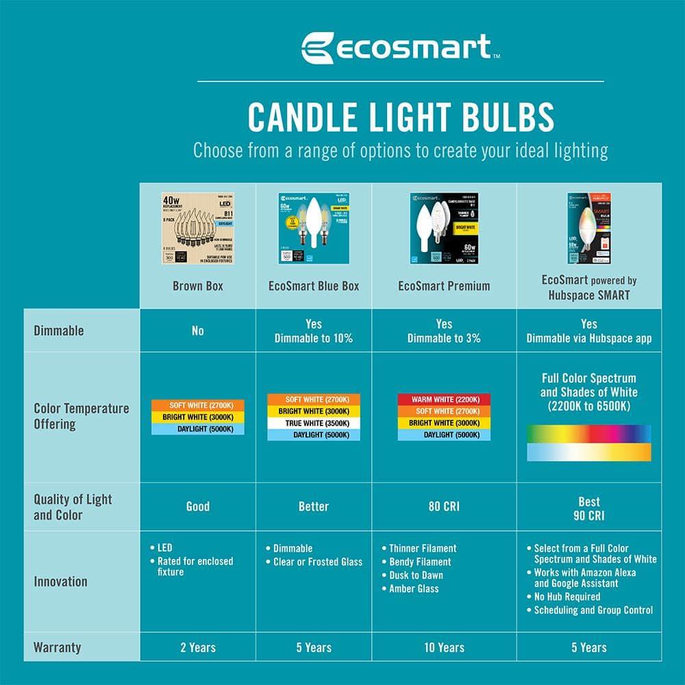 EcoSmart 60-Watt B11 ENERGY STAR Vintage LED Light Bulb White (3-Pack)