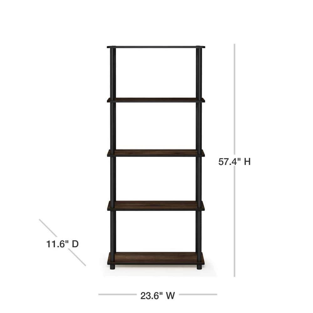 Furinno 23.6 W x 11.6 D x 57.4 H 5-Shelf Decorative Shelves, Brown and Black