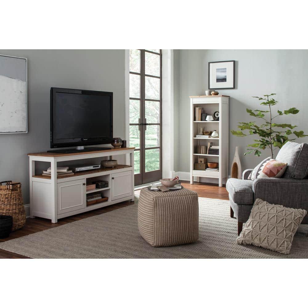 60" Savannah Tall Bookshelf Ivory with Natural Wood Top - Bolton Furniture