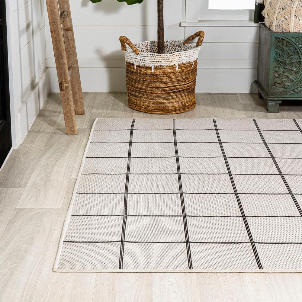 3' x 5' Grid Modern Squares Indoor/Outdoor Area Rug, Cream/Black - JONATHAN Y