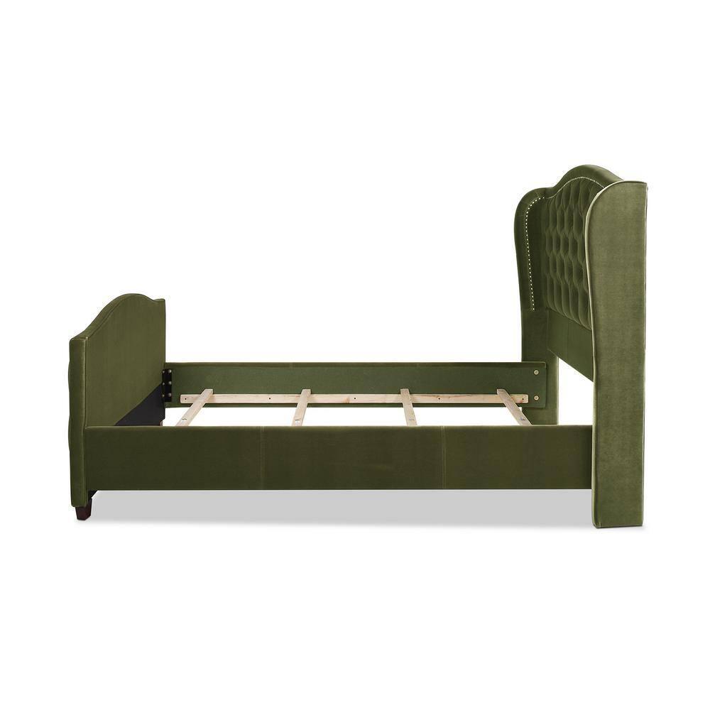 Jennifer Taylor Home Marcella Tufted Wingback Queen Bed Olive Green