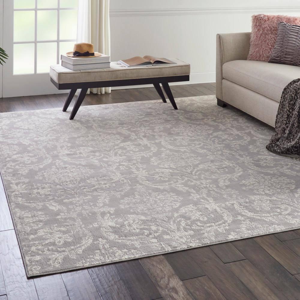 Nourison Jubilant 7'10" x 9'10" (8' x 10') Grey Area Rug Farmhouse Vintage Damask by Nourison