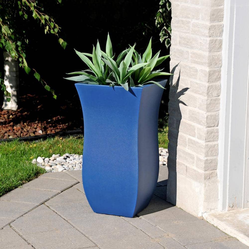 Mayne Valencia Polyethylene Resin 30" Tall Planter in Neptune Blue