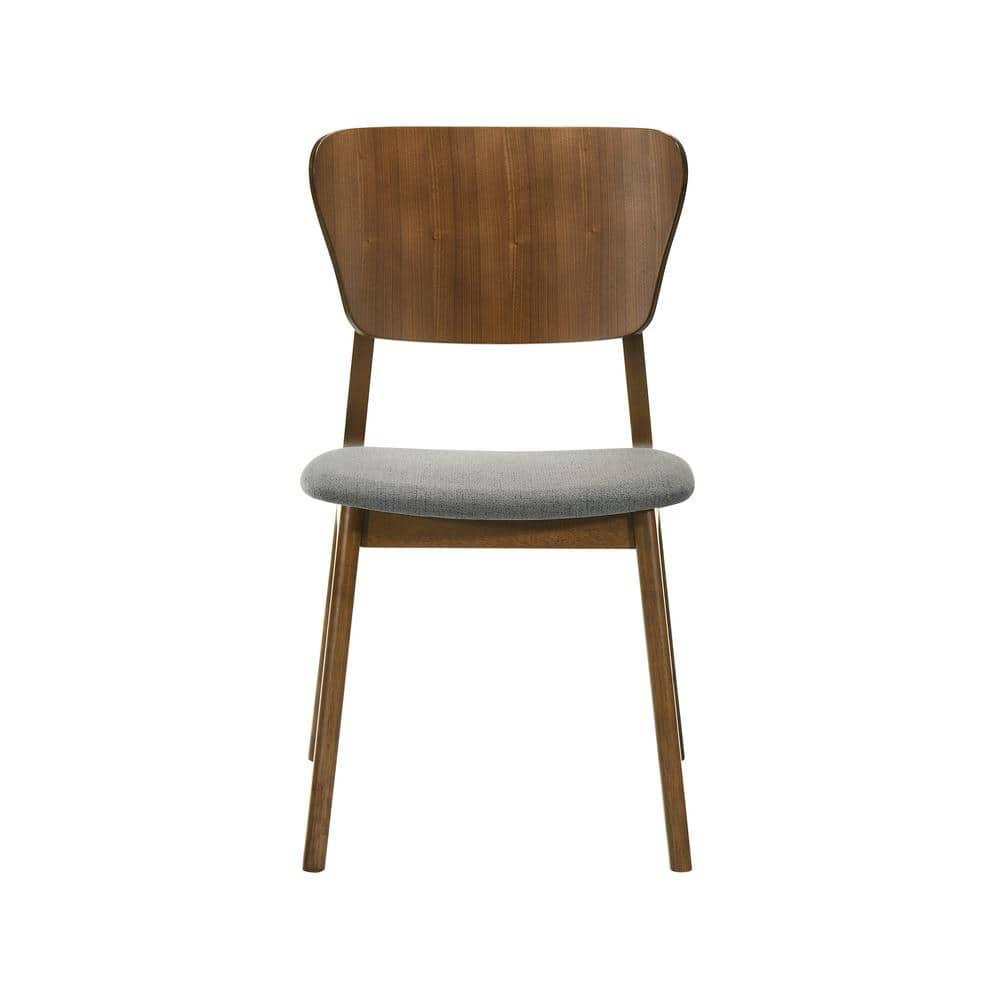 Armen Living Kalia 18" Fabric & Wood Dining Chair in Charcoal/Walnut (Set of 2)