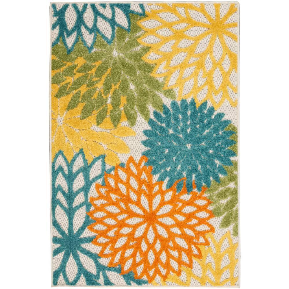 Nourison Aloha Floral Bloom Flatweave High-Low Indoor Outdoor Area Rug Turquoise Multicolor 2'8" x 4'
